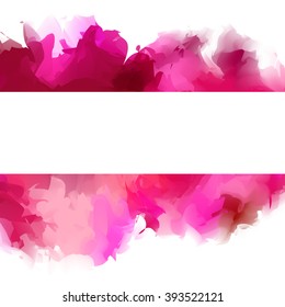 Bright red and pink watercolor large flow of spot isolated on white background with white frame for text.