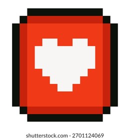 Hellrotes Pixel-Herzsymbol im Retro-8-Bit-Stil einzeln auf weißem Hintergrund