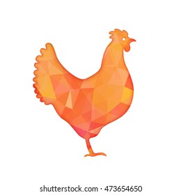 Bright red polygon illustration of a hen isolated on white background. Happy Chinese New Year cards. Perfect for decoration designs festive banners, postcards, posters. Vector illustration.
