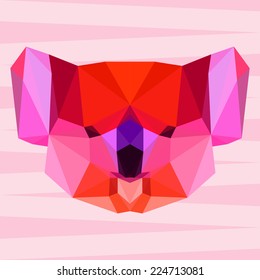 Bright red polygonal koala background