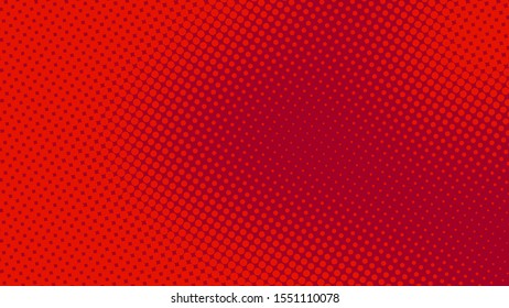 Bright red pop art background with halftone dots in retro comic style, template for design