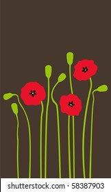 Bright red poppies on a dark background