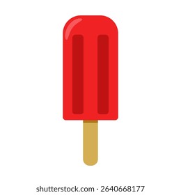 Bright red popsicle on a wooden stick perfect for a hot summer day at a beachside picnic