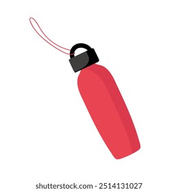 Bright red reusable water bottle with a black cap and strap for outdoor activities and hydration