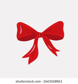 Ilustración plana de lazo de cinta roja brillante con reflejos brillantes. Ideal para regalos de Navidad, embalaje, tarjetas de felicitación, decoraciones, scrapbooking digital y Elementos de diseño festivos. Ilustración vectorial