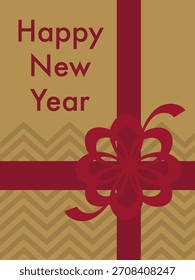 Cinta roja brillante con el arco festivo Grande en el fondo ligero del zigzag, emparejado con el saludo de las Navidades y el espacio para el texto. Gráfico de Vector ideal para tarjetas de vacaciones y anuncios de temporada