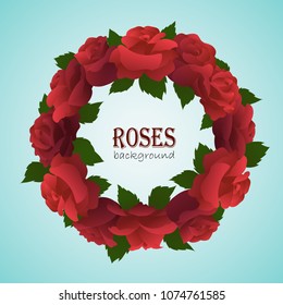 Bright red rose and green leaves wreath