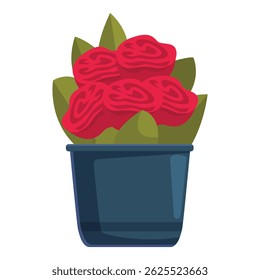Bright red roses growing in a blue pot, perfect for adding a touch of romance to any design