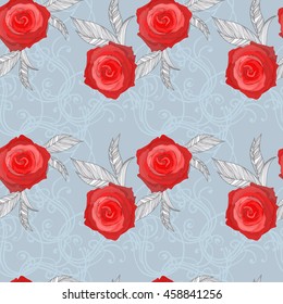 Bright red roses on gray background