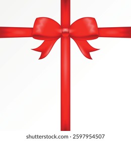 Bright red satin bow with crossed ribbons in a realistic style on a white background for gift wrapping, congratulations.