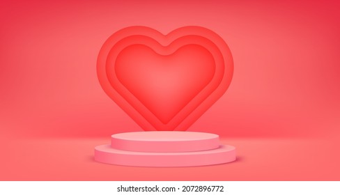 Bright red scene with heart shape. Horizontal banner with copy space