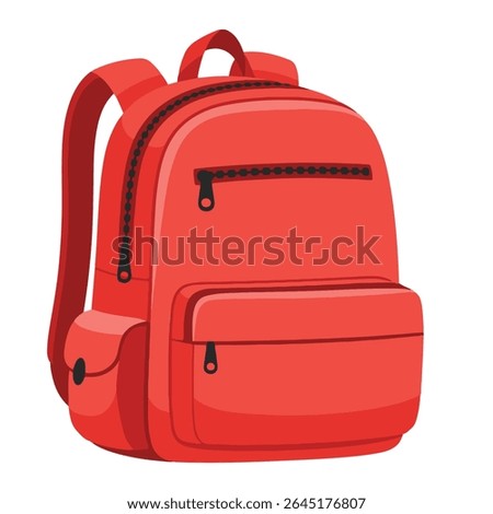 Bright red school backpack flat vector illustration. Perfect for back to school graphics, student essentials, and educational design themes.