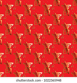 Bright Red Seamless Background with golden Chinese Hieroglyphs wealth. Traditional Design.