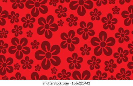 Bright red seamless pattern background with motif art dark red flower.