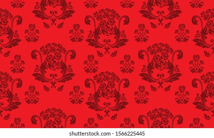 Bright red seamless pattern background with motif art dark red flower.