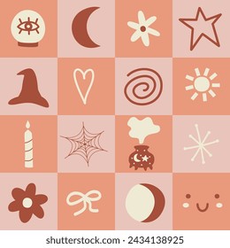 bright red seamless pattern with magic stuff vector illustration