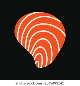 A bright red seashell in a flat vector style