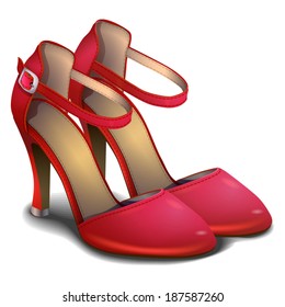 Zapatos rojos brillantes de tacón alto, Ilustración vectorial.