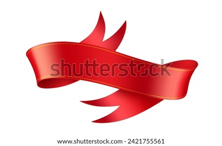 Bright red silk ribbon wave realistic vector illustration. Elegant fabric strip 3d model on white background. Vintage decorative element,Bright red silk ribbon wave realistic vector illustration. 