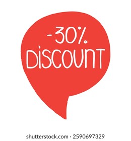 Bright red speech bubble showing 30% discount text