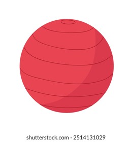 Bright red spherical object with textured grooves designed for exercise or play in a bright setting