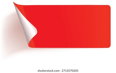 Hoja de papel cuadrada roja brillante con una esquina rizada que revela un fondo blanco inferior
