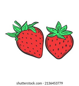 Bright red strawberries isolated vector illustration. Garden juicy berries hand drawn image. Healthy organic food icon