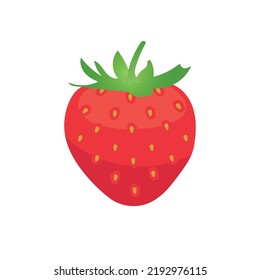 Bright red strawberry on white background. Fresh juicy berry with leaves. Flat design with gradient for magazine, book, poster, menu cover, web pages. Vector illustration.