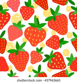 Bright red strawberry seamless pattern background. Summer time theme.