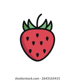Bright red strawberry with yellow seeds and green leaf. Great for juicy fruit visuals.