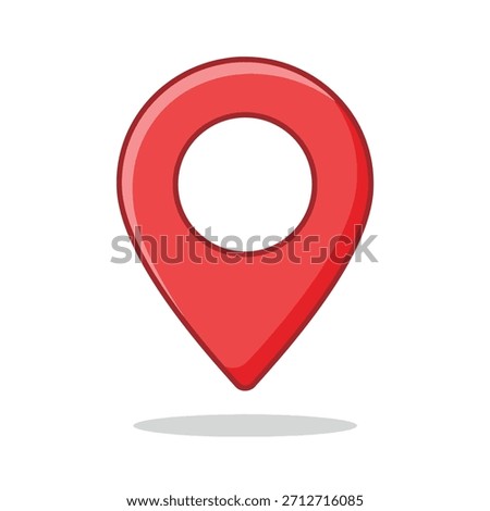 A bright red, stylized map marker icon with a distinct white circular center, casting a subtle shadow.