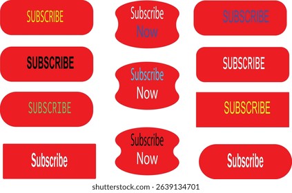 Bright Red Subscribe Button Vector Set for YouTube, Blog, Video Channels and Call-to-Action Designs