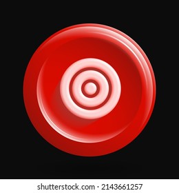 Bright Red Target Icon. Isolated Round 3D Button. Vector illustration