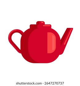 Bright red teapot. Flat vector illustration. Perfect for bright design of menus, dishes, kitchen textiles. Break, tea, tea ceremony.