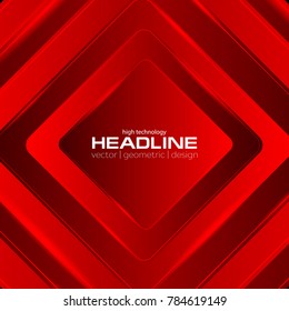 Bright red tech geometric squares background. Corporate vector design