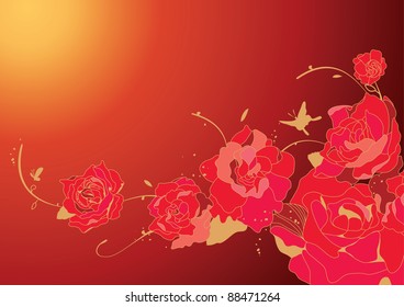 Bright Red Template with Roses
