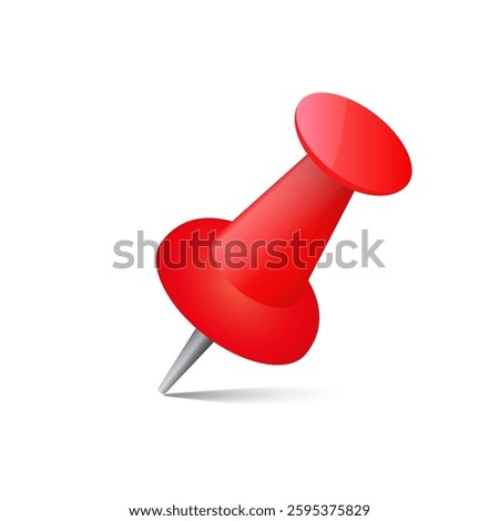 Bright red thumbtack designed for pinning. ideal for office or school tasks with a sharp metal tip.