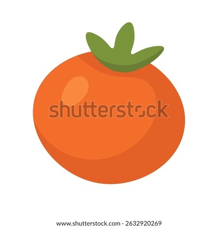 Bright red tomato with green stem, flat cartoon style healthy food illustration.