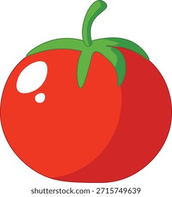 Vetor de tomate vermelho brilhante com folha verde sobre fundo transparente. Perfeito para embalagens de alimentos, receitas saudáveis, projetos agrícolas, menus de restaurantes e infográficos de nutrição.