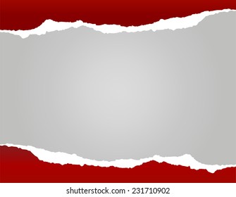 Bright red torn paper background with shadow on silver background