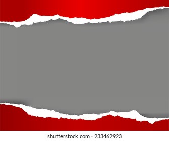 Bright red torn paper on grey background