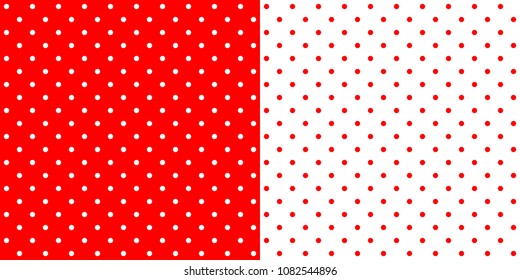 Bright red traditional retro design polka dot pattern, two inverted tiles in a seamless geometric repetition.