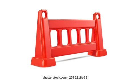 A bright red traffic barrier stands upright, indicating a closed-off area for road construction. Its sturdy design ensures safety for pedestrians and vehicles alike.