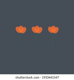 Bright red tulips on a dark blue background. Minimalistic stylish postcard. Also can be used for wallpaper on a phone, for a print on a T-shirt, for an interior, 
mugs, notebook, stickers. Vector
