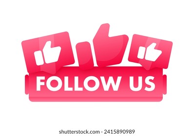Bright red vector banner with FOLLOW US text and thumbs up icons, ideal for social media engagement and online community growth