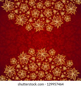 Bright red vintage golden doodle flowers background