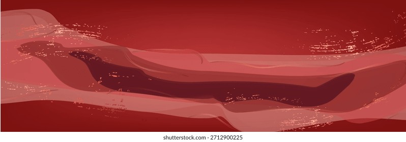 Hellrote Wand mit dunklen Flecken und Kratzern mit einem leichten Gefälle. Eleganter Hintergrund für Design und Werbung. Weihnachtshintergrund