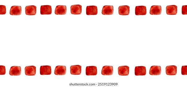 Bright red watercolor squares create a decorative seamless border a white background