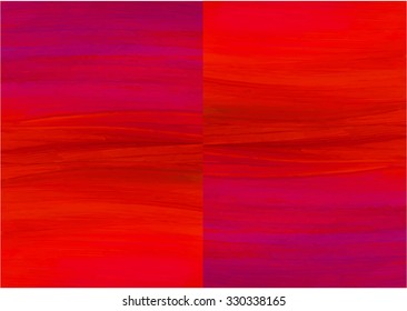 Bright red wavy painted abstract background. Each part can be used separately, both halves are located on different layers. Hand drawn vector illustration.