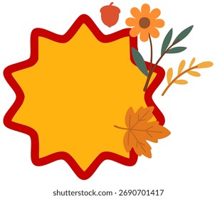Marco de estrella ondulado rojo brillante decorado con flores y hojas